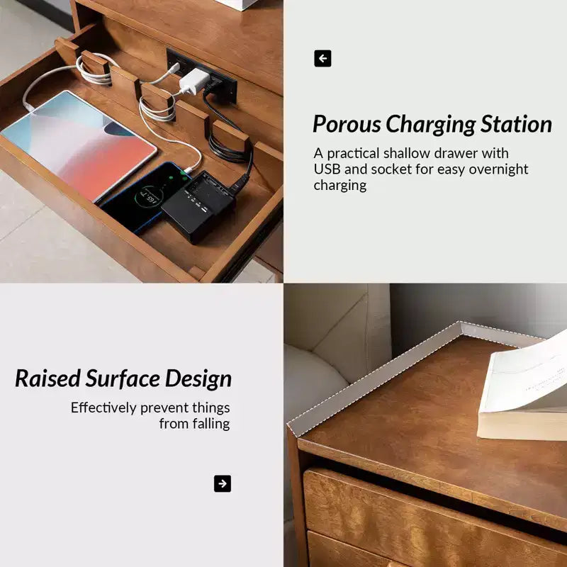 Table de chevet Janet 3 tiroirs avec station de charge | KARAT HOME