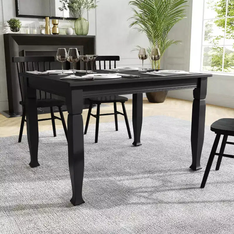 Flash Furniture Grace Table de salle à manger en bois massif avec pieds en bois tournés, Table rectangulaire en bois robuste de qualité commerciale pour 4 personnes