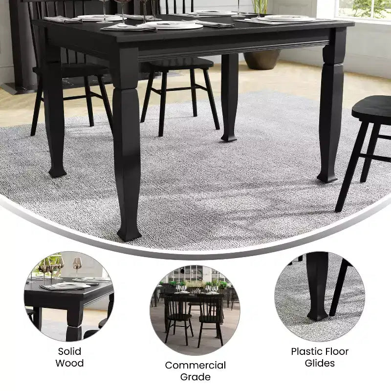Flash Furniture Grace Table de salle à manger en bois massif avec pieds en bois tournés, Table rectangulaire en bois robuste de qualité commerciale pour 4 personnes