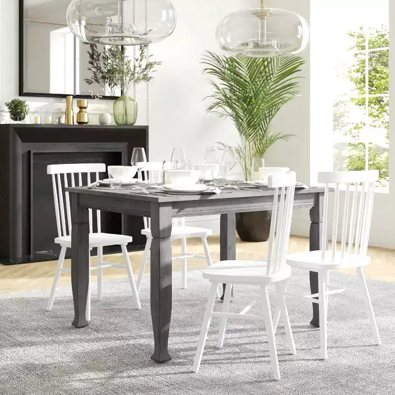Flash Furniture Grace Table de salle à manger en bois massif avec pieds en bois tournés, Table rectangulaire en bois robuste de qualité commerciale pour 4 personnes