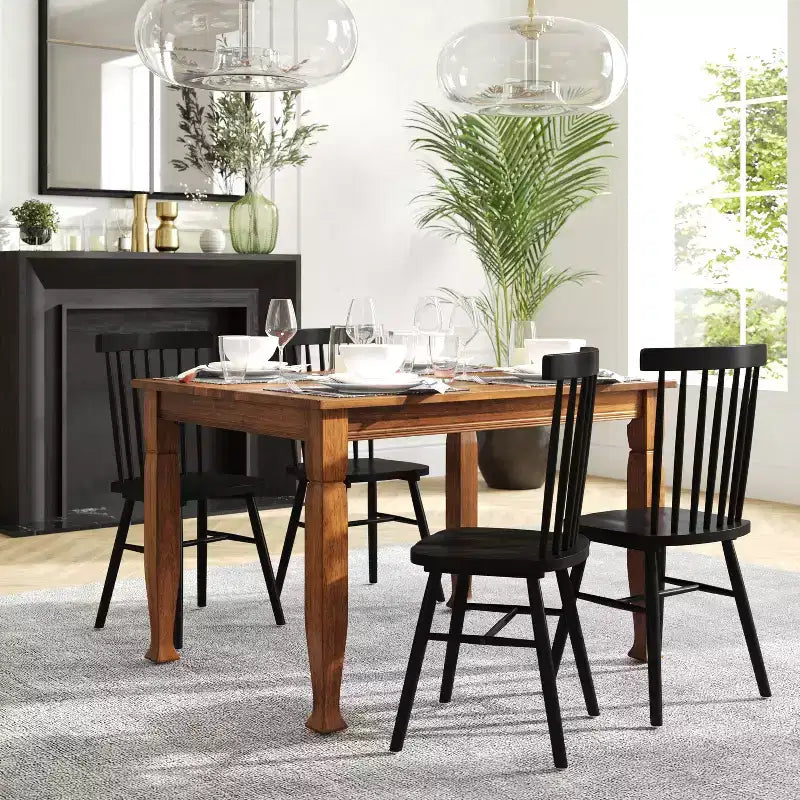 Flash Furniture Grace Table de salle à manger en bois massif avec pieds en bois tournés, Table rectangulaire en bois robuste de qualité commerciale pour 4 personnes