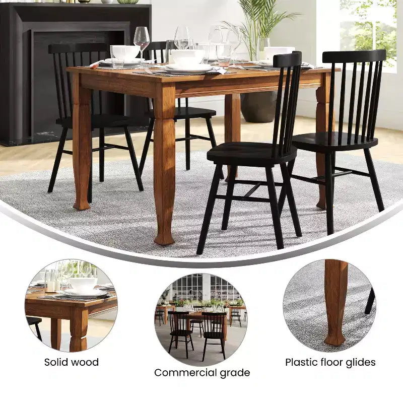 Flash Furniture Grace Table de salle à manger en bois massif avec pieds en bois tournés, Table rectangulaire en bois robuste de qualité commerciale pour 4 personnes