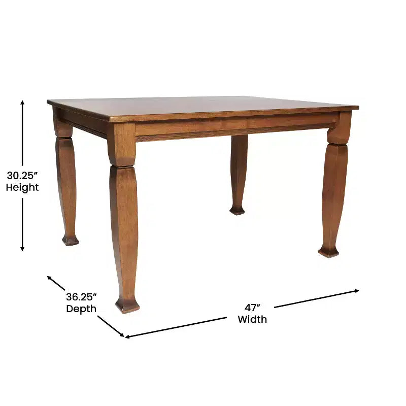 Flash Furniture Grace Table de salle à manger en bois massif avec pieds en bois tournés, Table rectangulaire en bois robuste de qualité commerciale pour 4 personnes