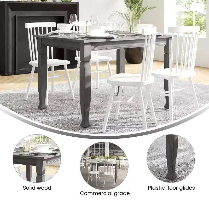 Flash Furniture Grace Table de salle à manger en bois massif avec pieds en bois tournés, Table rectangulaire en bois robuste de qualité commerciale pour 4 personnes
