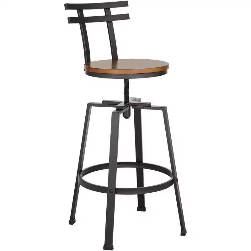 Elm Lane Clifton Tabouret de bar pivotant en métal bronze marron 75 cm de haut, siège en bois réglable industriel avec dossier et repose-pieds pour comptoir de cuisine