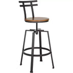 Elm Lane Clifton Tabouret de bar pivotant en métal bronze marron 75 cm de haut, siège en bois réglable industriel avec dossier et repose-pieds pour comptoir de cuisine