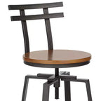 Elm Lane Clifton Tabouret de bar pivotant en métal bronze marron 75 cm de haut, siège en bois réglable industriel avec dossier et repose-pieds pour comptoir de cuisine