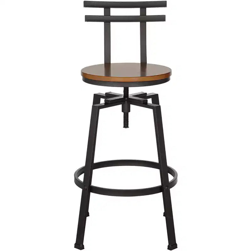 Elm Lane Clifton Tabouret de bar pivotant en métal bronze marron 75 cm de haut, siège en bois réglable industriel avec dossier et repose-pieds pour comptoir de cuisine
