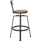 Elm Lane Clifton Tabouret de bar pivotant en métal bronze marron 75 cm de haut, siège en bois réglable industriel avec dossier et repose-pieds pour comptoir de cuisine