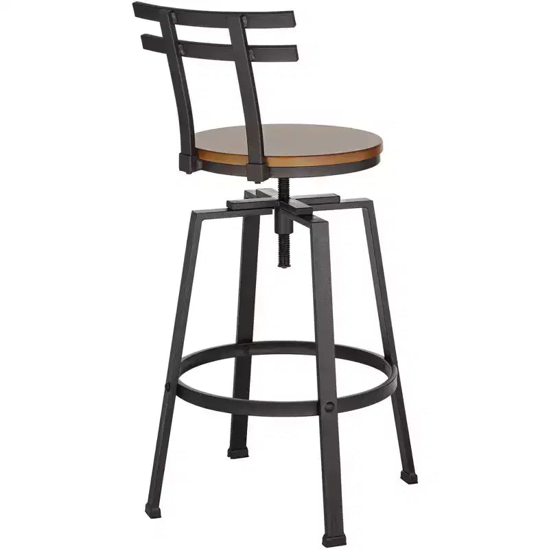 Elm Lane Clifton Tabouret de bar pivotant en métal bronze marron 75 cm de haut, siège en bois réglable industriel avec dossier et repose-pieds pour comptoir de cuisine