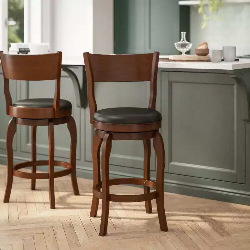 Tabouret de bar pivotant Flash Furniture Nichola de qualité commerciale, dossier ouvert classique, hauteur comptoir de bar avec cadre en bois cintré et assise rembourrée et capitonnée