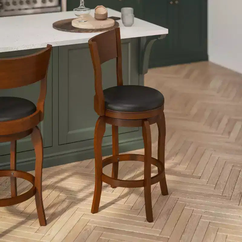 Tabouret de bar pivotant Flash Furniture Nichola de qualité commerciale, dossier ouvert classique, hauteur comptoir de bar avec cadre en bois cintré et assise rembourrée et capitonnée