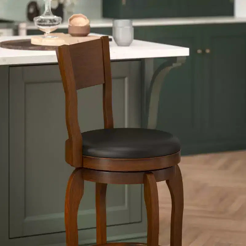 Tabouret de bar pivotant Flash Furniture Nichola de qualité commerciale, dossier ouvert classique, hauteur comptoir de bar avec cadre en bois cintré et assise rembourrée et capitonnée