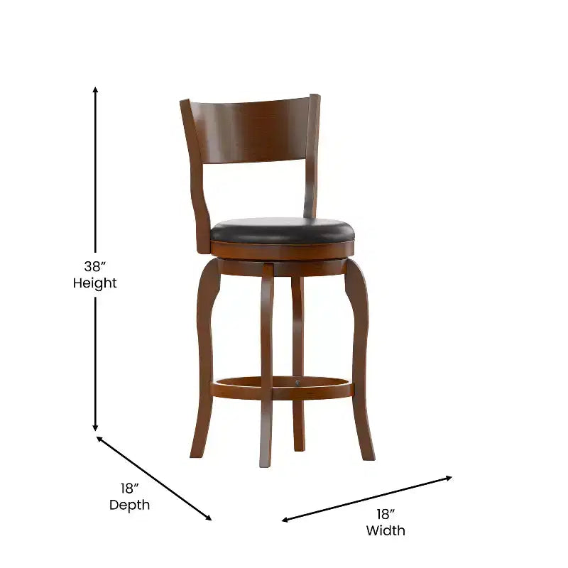 Tabouret de bar pivotant Flash Furniture Nichola de qualité commerciale, dossier ouvert classique, hauteur comptoir de bar avec cadre en bois cintré et assise rembourrée et capitonnée