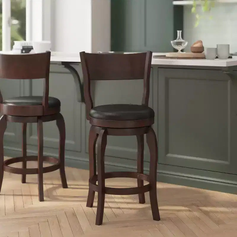 Tabouret de bar pivotant Flash Furniture Nichola de qualité commerciale, dossier ouvert classique, hauteur comptoir de bar avec cadre en bois cintré et assise rembourrée et capitonnée
