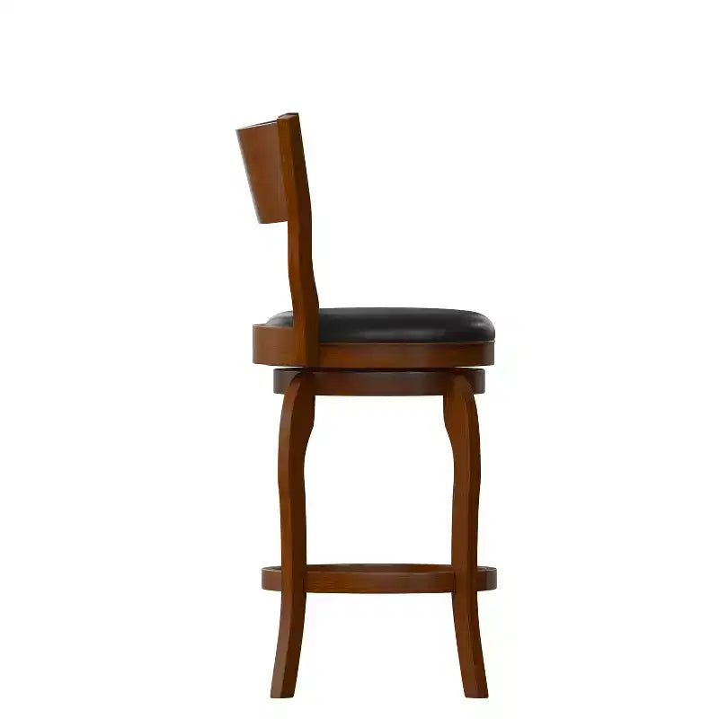 Tabouret de bar pivotant Flash Furniture Nichola de qualité commerciale, dossier ouvert classique, hauteur comptoir de bar avec cadre en bois cintré et assise rembourrée et capitonnée