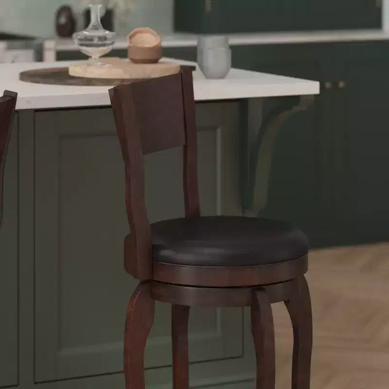 Tabouret de bar pivotant Flash Furniture Nichola de qualité commerciale, dossier ouvert classique, hauteur comptoir de bar avec cadre en bois cintré et assise rembourrée et capitonnée