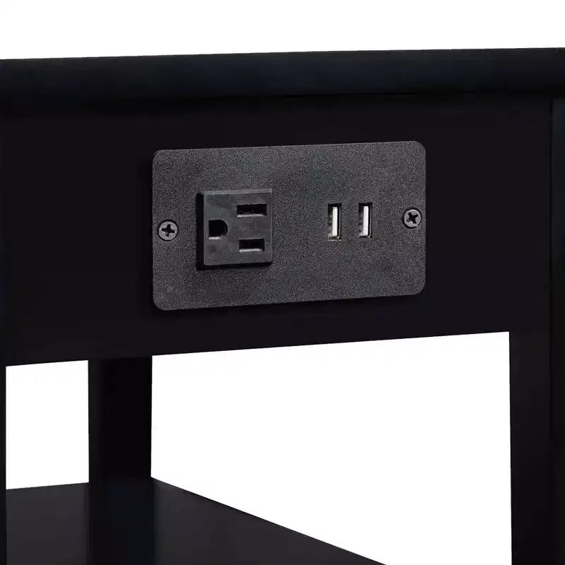 Table d'appoint de chevet American Heritage avec 1 tiroir, station de charge et étagères - Breighton Home