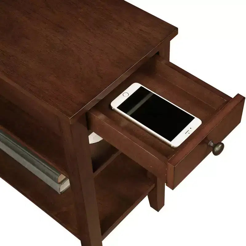 Table d'appoint de chevet American Heritage avec 1 tiroir, station de charge et étagères - Breighton Home
