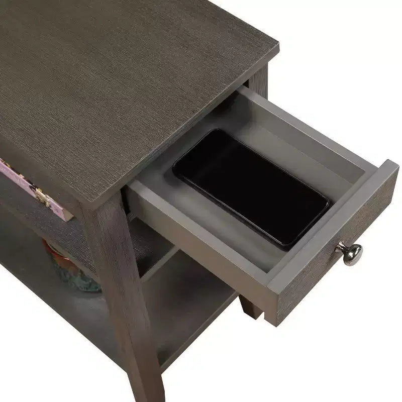 Table d'appoint de chevet American Heritage avec 1 tiroir, station de charge et étagères - Breighton Home