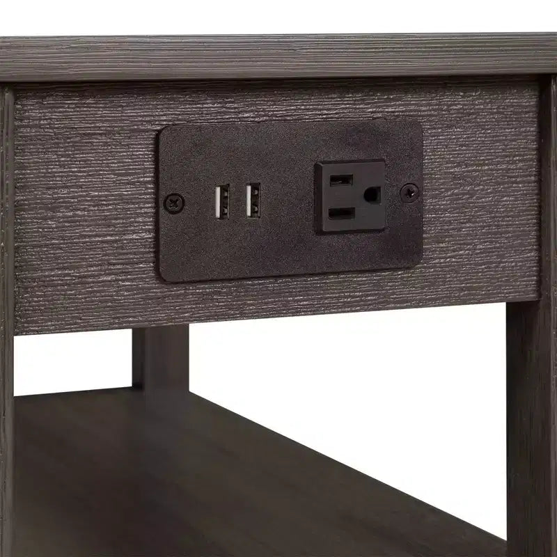 Table d'appoint de chevet American Heritage avec 1 tiroir, station de charge et étagères - Breighton Home