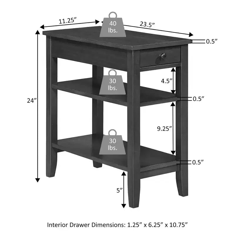 Table d'appoint de chevet American Heritage avec 1 tiroir, station de charge et étagères - Breighton Home