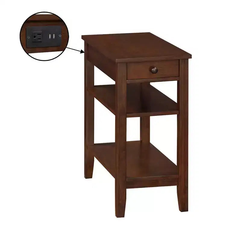 Table d'appoint de chevet American Heritage avec 1 tiroir, station de charge et étagères - Breighton Home