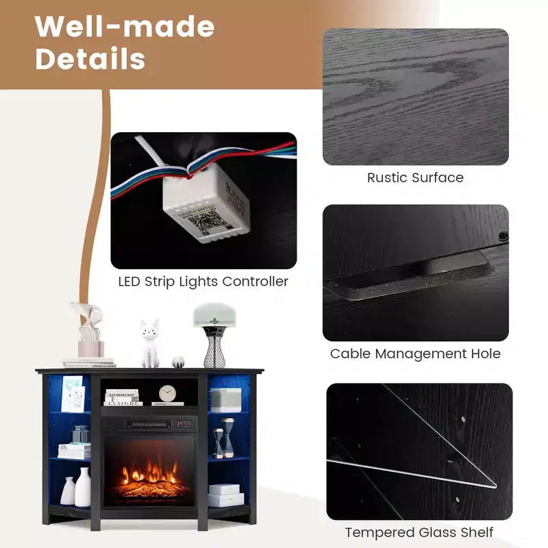 Meuble TV avec cheminée Costway avec lumières LED et cheminée électrique de 45,7 cm pour téléviseurs jusqu'à 50 pouces Gris/Marron/Noir/Blanc