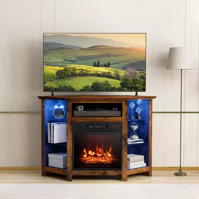 Meuble TV avec cheminée Costway avec lumières LED et cheminée électrique de 45,7 cm pour téléviseurs jusqu'à 50 pouces Gris/Marron/Noir/Blanc