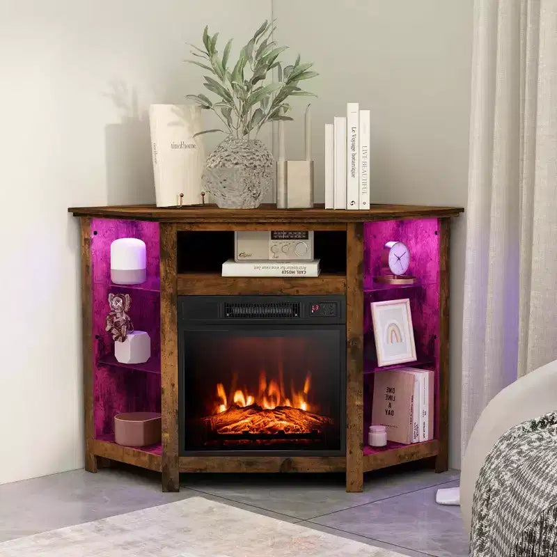 Meuble TV avec cheminée Costway avec lumières LED et cheminée électrique de 45,7 cm pour téléviseurs jusqu'à 50 pouces Gris/Marron/Noir/Blanc