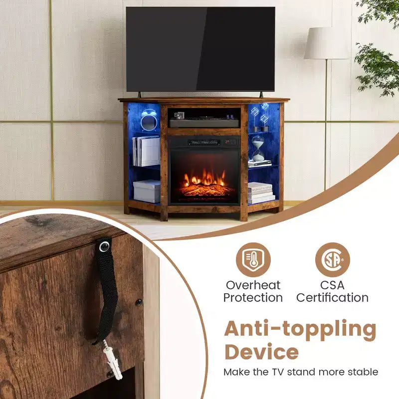Meuble TV avec cheminée Costway avec lumières LED et cheminée électrique de 45,7 cm pour téléviseurs jusqu'à 50 pouces Gris/Marron/Noir/Blanc