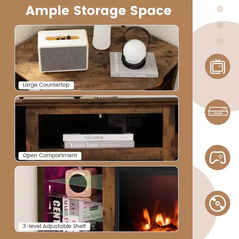 Meuble TV avec cheminée Costway avec lumières LED et cheminée électrique de 45,7 cm pour téléviseurs jusqu'à 50 pouces Gris/Marron/Noir/Blanc