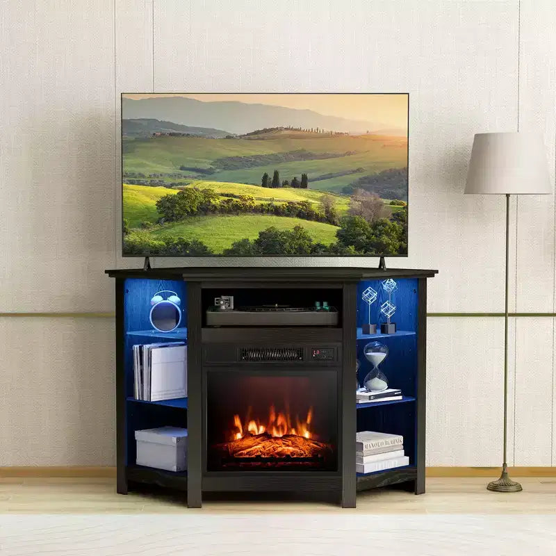 Meuble TV avec cheminée Costway avec lumières LED et cheminée électrique de 45,7 cm pour téléviseurs jusqu'à 50 pouces Gris/Marron/Noir/Blanc