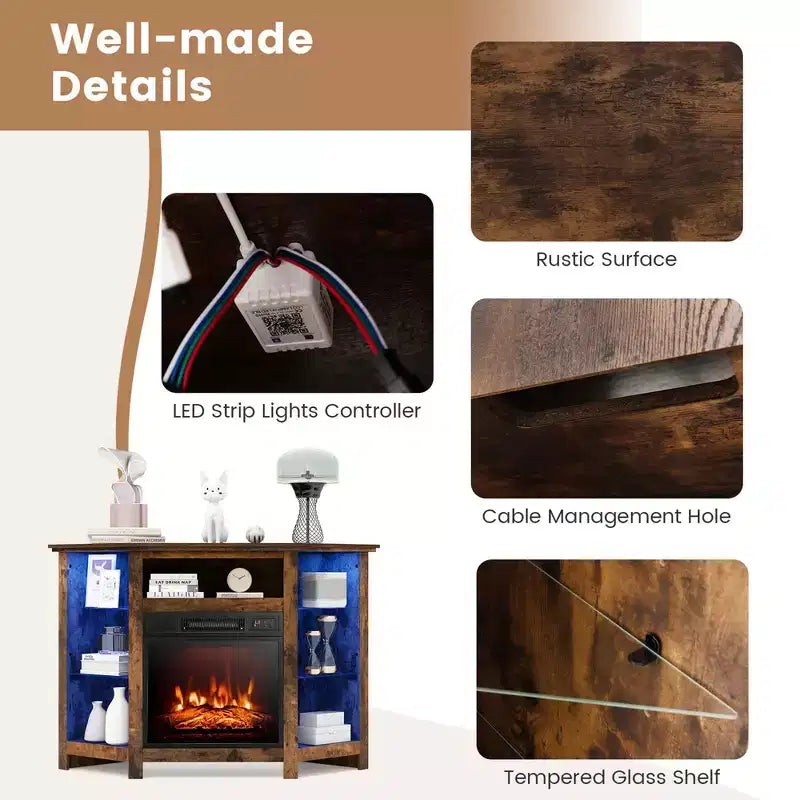 Meuble TV avec cheminée Costway avec lumières LED et cheminée électrique de 45,7 cm pour téléviseurs jusqu'à 50 pouces Gris/Marron/Noir/Blanc
