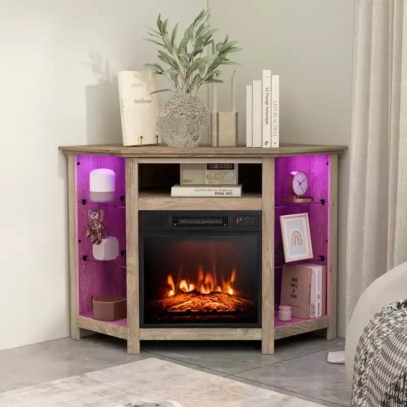 Meuble TV avec cheminée Costway avec lumières LED et cheminée électrique de 45,7 cm pour téléviseurs jusqu'à 50 pouces Gris/Marron/Noir/Blanc