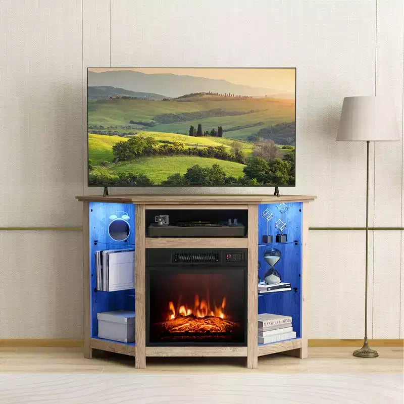 Meuble TV avec cheminée Costway avec lumières LED et cheminée électrique de 45,7 cm pour téléviseurs jusqu'à 50 pouces Gris/Marron/Noir/Blanc