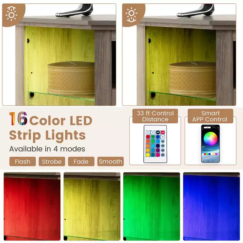 Meuble TV avec cheminée Costway avec lumières LED et cheminée électrique de 45,7 cm pour téléviseurs jusqu'à 50 pouces Gris/Marron/Noir/Blanc