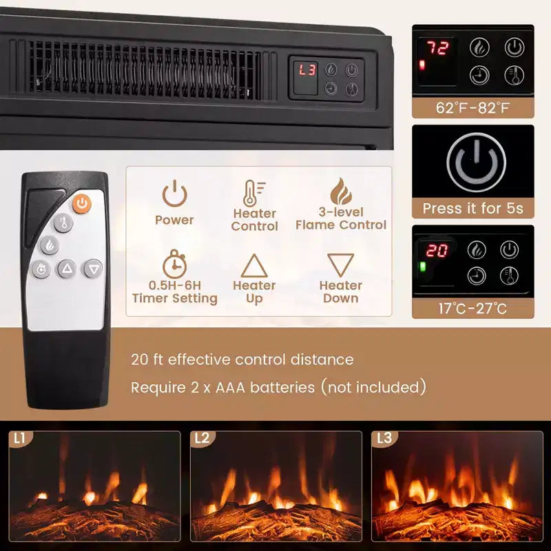 Meuble TV avec cheminée Costway avec lumières LED et cheminée électrique de 45,7 cm pour téléviseurs jusqu'à 50 pouces Gris/Marron/Noir/Blanc