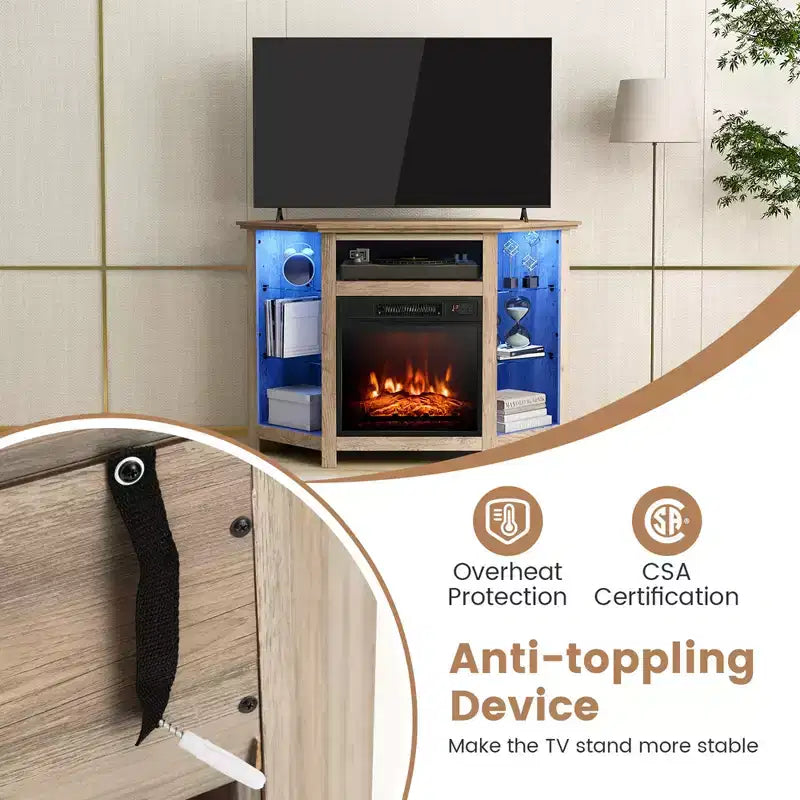 Meuble TV avec cheminée Costway avec lumières LED et cheminée électrique de 45,7 cm pour téléviseurs jusqu'à 50 pouces Gris/Marron/Noir/Blanc