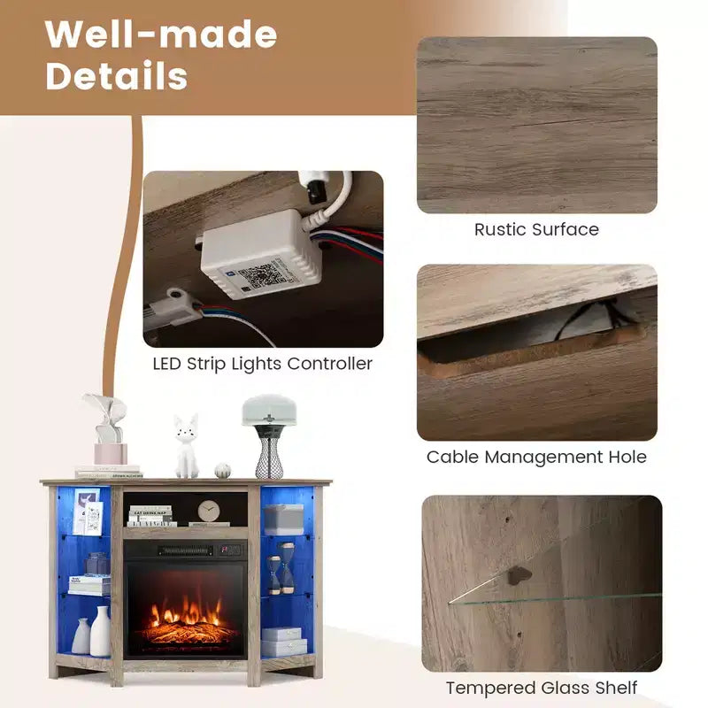 Meuble TV avec cheminée Costway avec lumières LED et cheminée électrique de 45,7 cm pour téléviseurs jusqu'à 50 pouces Gris/Marron/Noir/Blanc