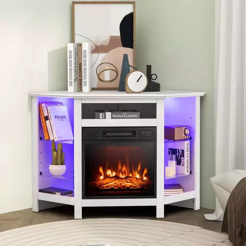 Meuble TV avec cheminée Costway avec lumières LED et cheminée électrique de 45,7 cm pour téléviseurs jusqu'à 50 pouces Gris/Marron/Noir/Blanc