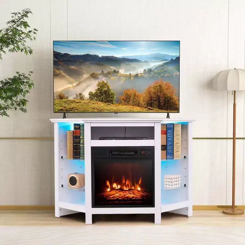 Meuble TV avec cheminée Costway avec lumières LED et cheminée électrique de 45,7 cm pour téléviseurs jusqu'à 50 pouces Gris/Marron/Noir/Blanc