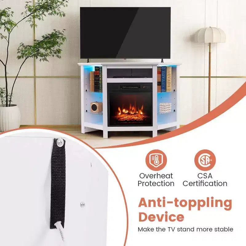 Meuble TV avec cheminée Costway avec lumières LED et cheminée électrique de 45,7 cm pour téléviseurs jusqu'à 50 pouces Gris/Marron/Noir/Blanc