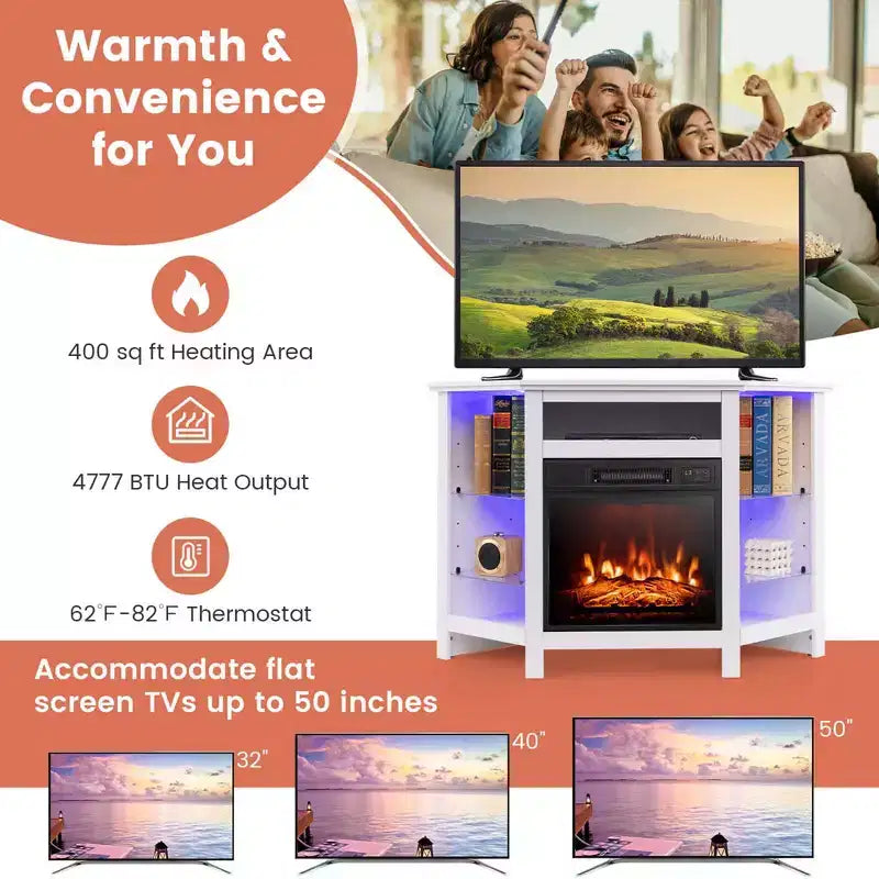 Meuble TV avec cheminée Costway avec lumières LED et cheminée électrique de 45,7 cm pour téléviseurs jusqu'à 50 pouces Gris/Marron/Noir/Blanc