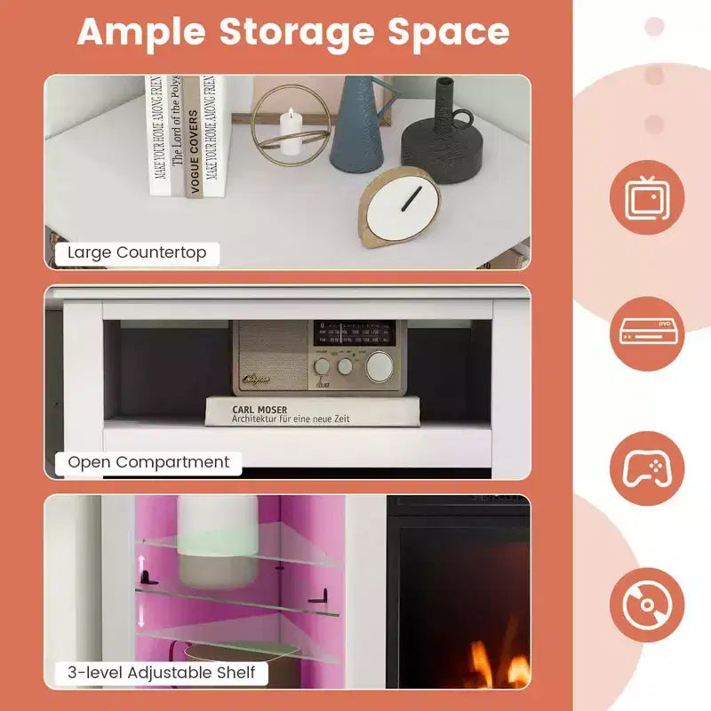 Meuble TV avec cheminée Costway avec lumières LED et cheminée électrique de 45,7 cm pour téléviseurs jusqu'à 50 pouces Gris/Marron/Noir/Blanc