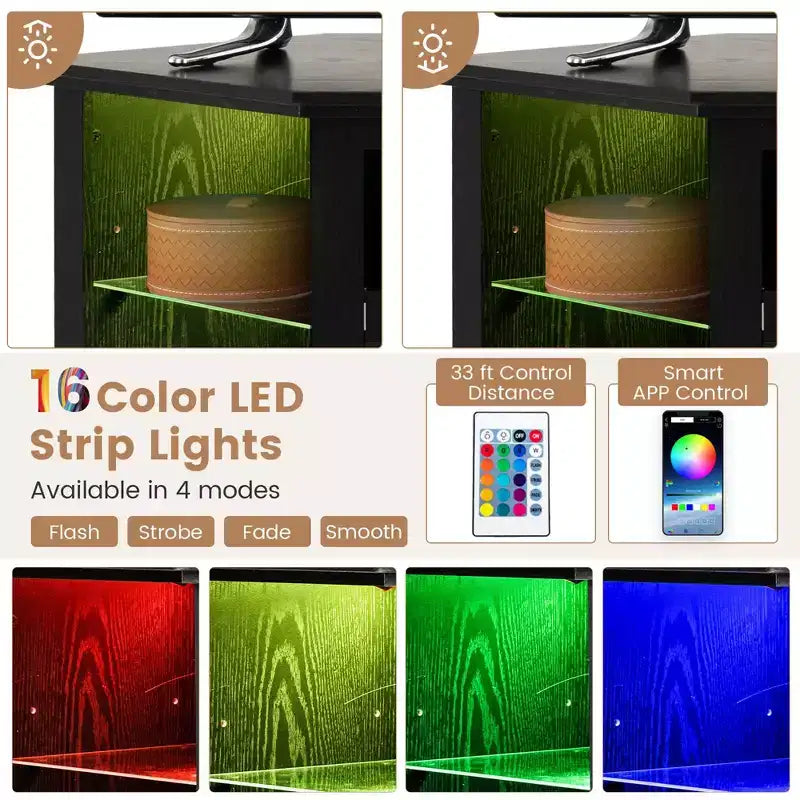Meuble TV avec cheminée Costway avec lumières LED et cheminée électrique de 45,7 cm pour téléviseurs jusqu'à 50 pouces Gris/Marron/Noir/Blanc