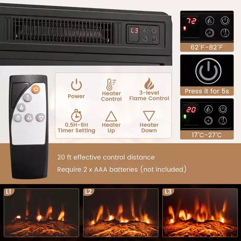 Meuble TV avec cheminée Costway avec lumières LED et cheminée électrique de 45,7 cm pour téléviseurs jusqu'à 50 pouces Gris/Marron/Noir/Blanc
