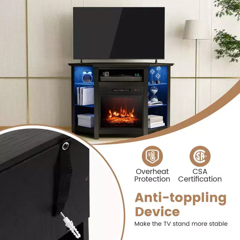Meuble TV avec cheminée Costway avec lumières LED et cheminée électrique de 45,7 cm pour téléviseurs jusqu'à 50 pouces Gris/Marron/Noir/Blanc