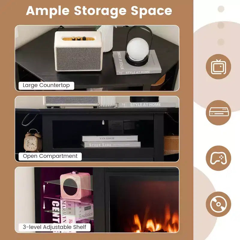 Meuble TV avec cheminée Costway avec lumières LED et cheminée électrique de 45,7 cm pour téléviseurs jusqu'à 50 pouces Gris/Marron/Noir/Blanc