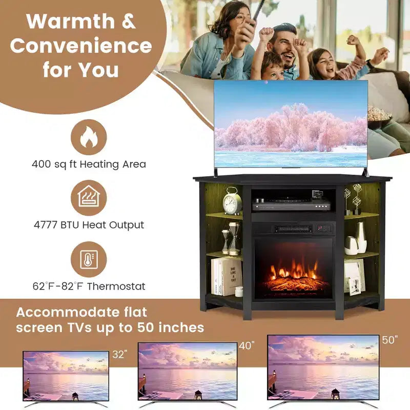 Meuble TV avec cheminée Costway avec lumières LED et cheminée électrique de 45,7 cm pour téléviseurs jusqu'à 50 pouces Gris/Marron/Noir/Blanc